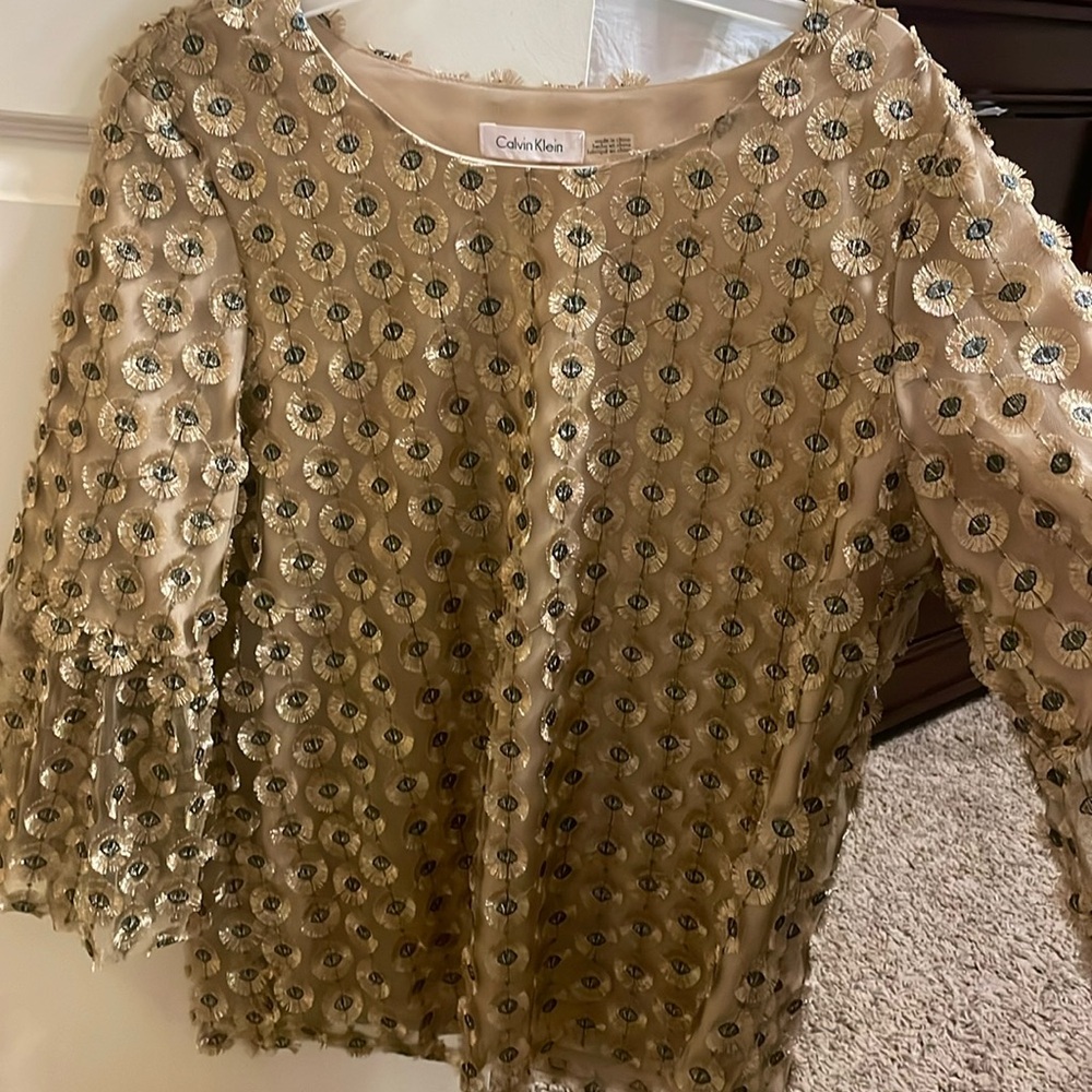 Gold and blue blouse